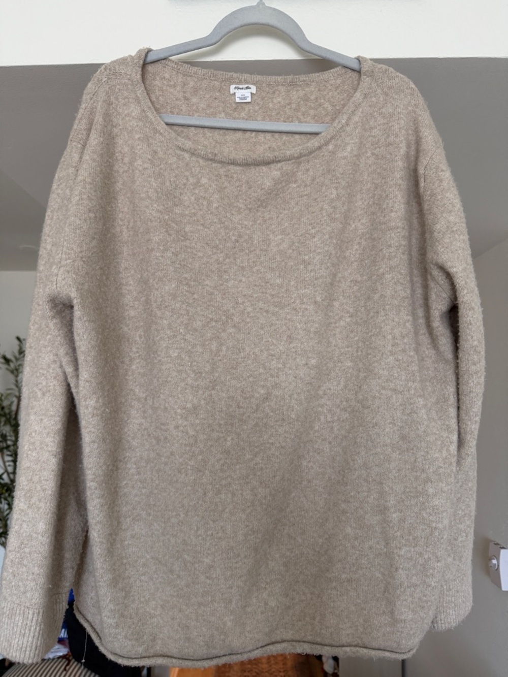 Kimchi Blue Taupe Crewneck Off the Shoulder Sweater